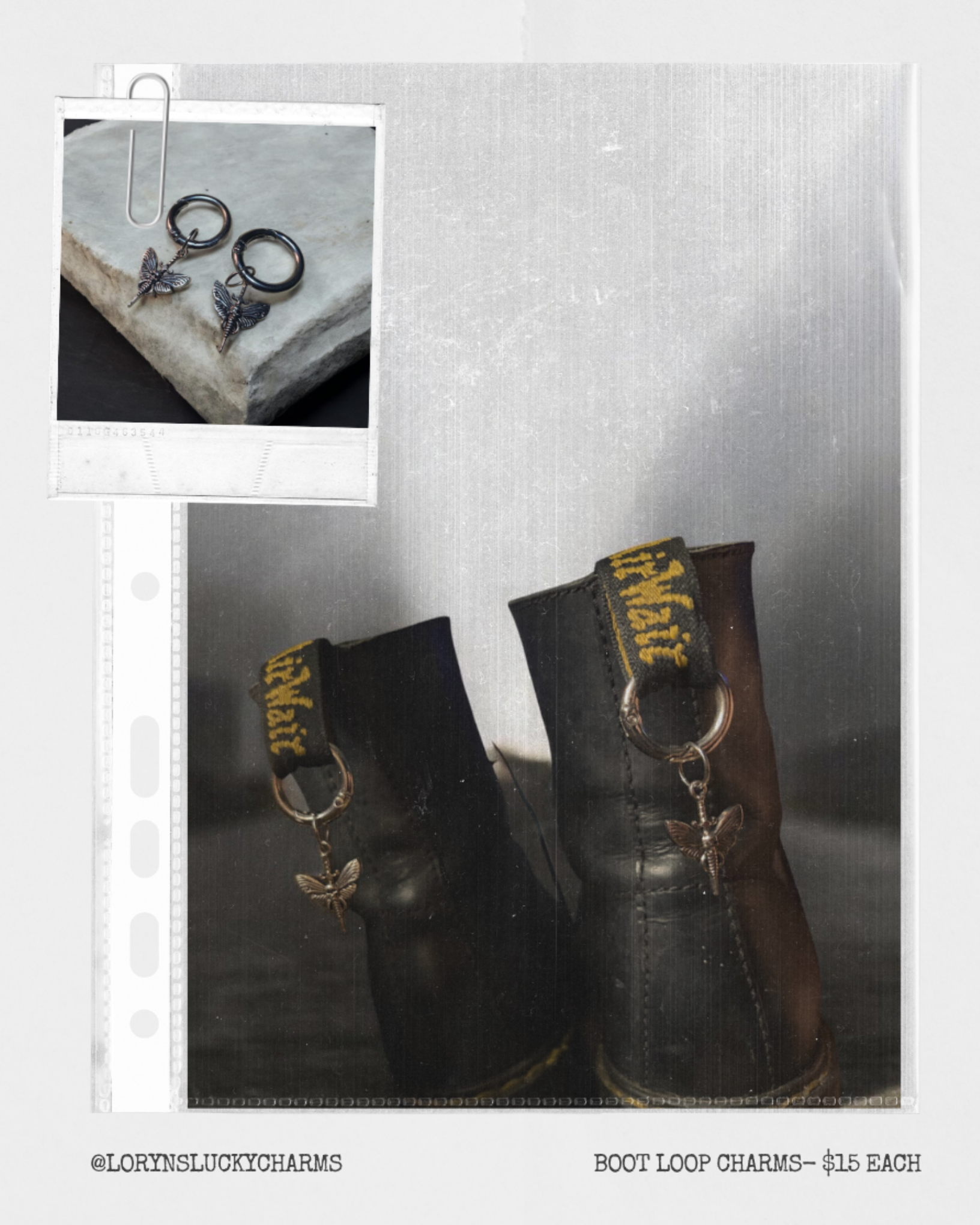 Boot loop charms attached to boots