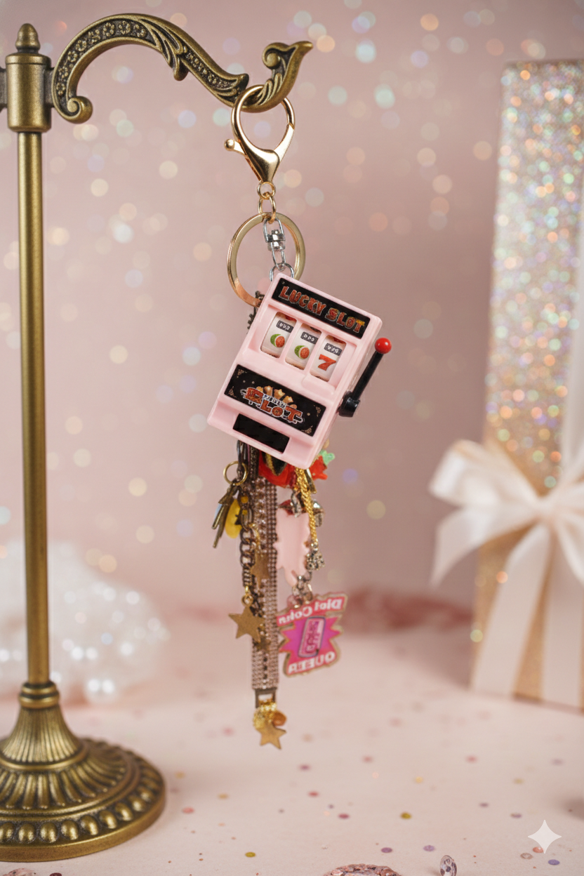Pink slot machine keychain
