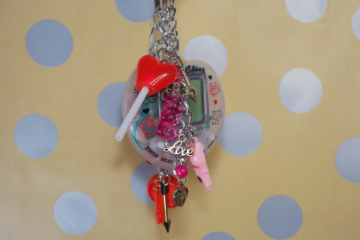 Valentine Tamagotchi keychain with love